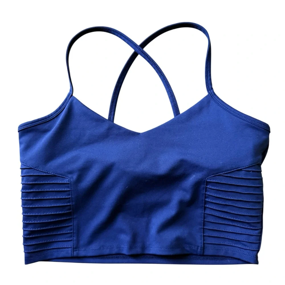 Threads 4 Thought Jax Crop Top Raw Denim Navy Blue Size Small Women’s Sports Bra